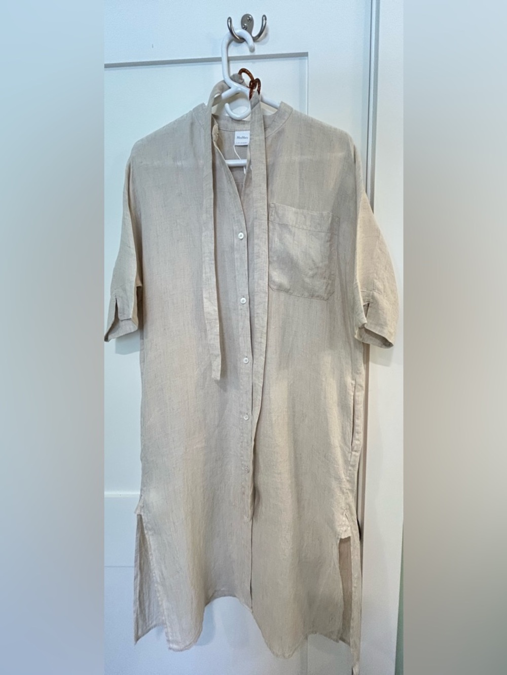 Max Mara Leisure Linen Shirt Dress Tunic Beige Belted Button Front Size S/M